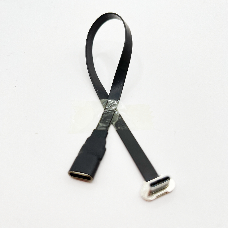 QC PD Power Charging Flat Ribbon FPC FFC Ultra Thin Ribbon Lower Profile USB 3.1 Type C Male to  90 Degree Angled to Type C Female