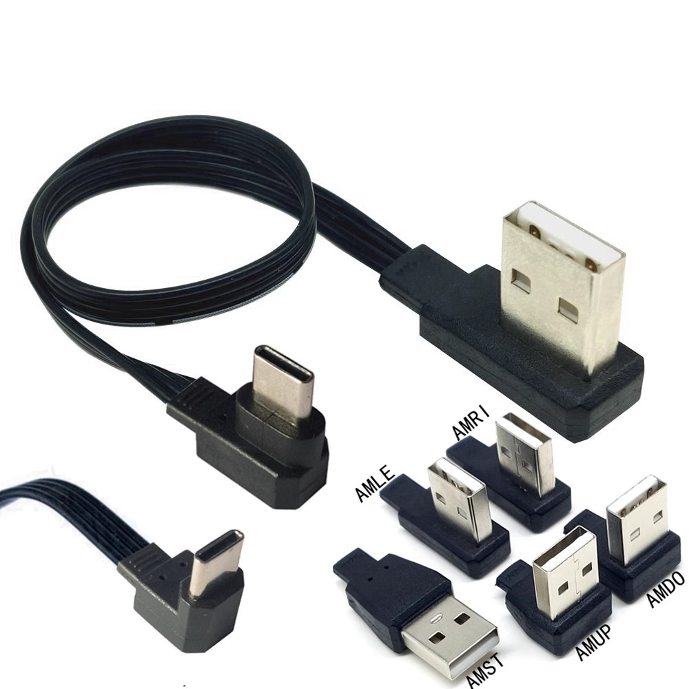 Lower Profile USB 3.1 Type C Male to  USB 2.0 Type A Male 90 Degree Angled Extension Cable Cord