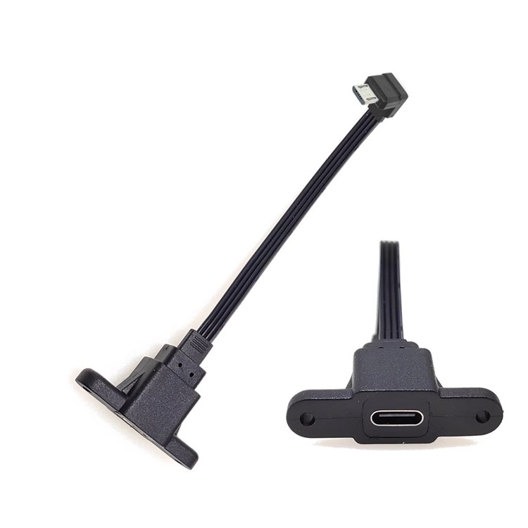 Customized Manufactory Free Sample Ultra Thin Flat Ribbon Flexible USB 3.1 Type C male to Type C female Panel with wall locking