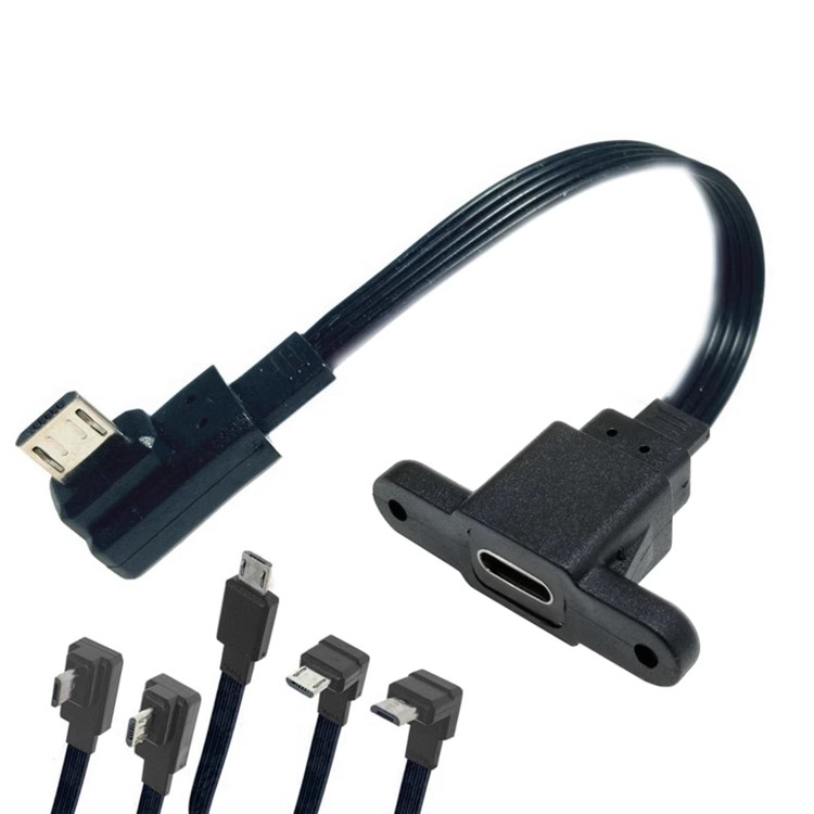 Customized Factory Free Sample Low Profile USB 3.1 Type C Female Panel mount with locking to  90 Degree Angled Micro USB 2.0 A Male Power Data Extension Cable Cord