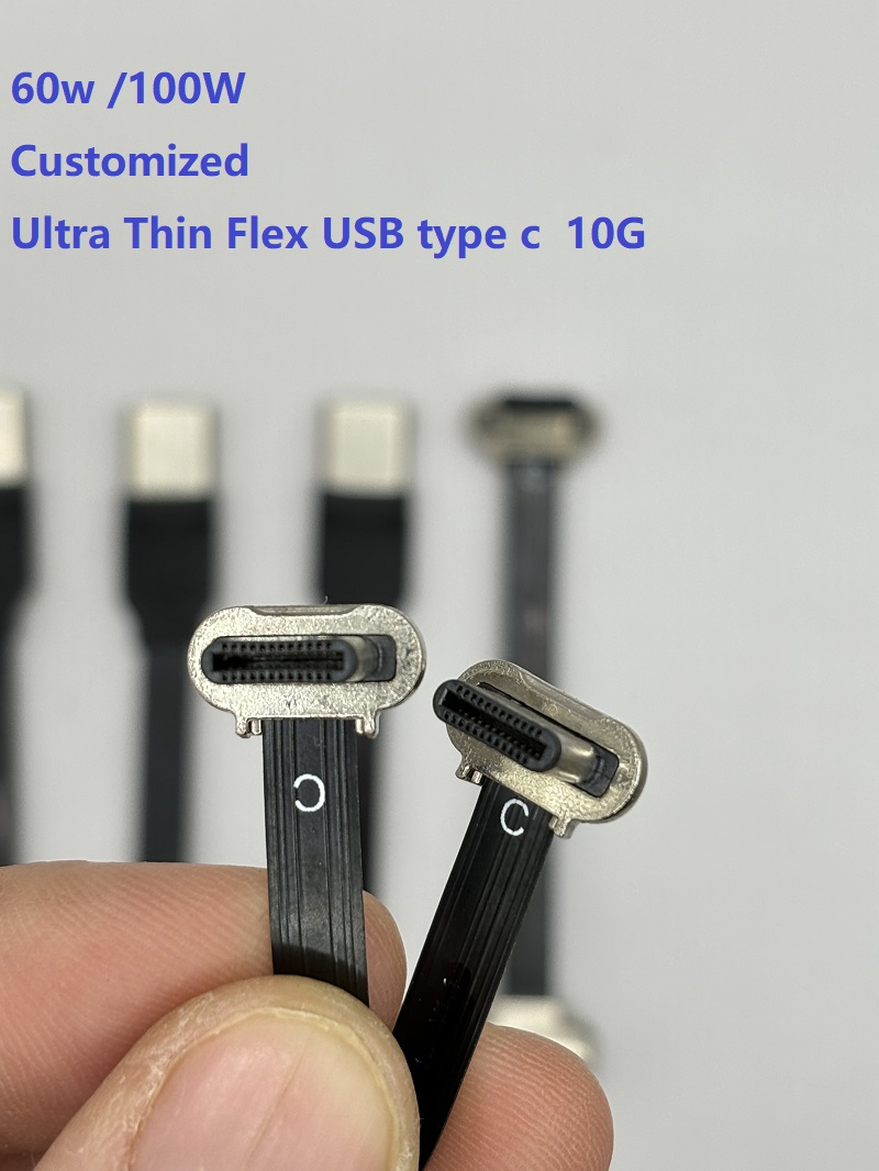 Manufactory Oem Ultra thin FPC FPV Flat micro usb 3.1 Type c cable 60w 100w 10G mobile phone Data Power charging extension cable
