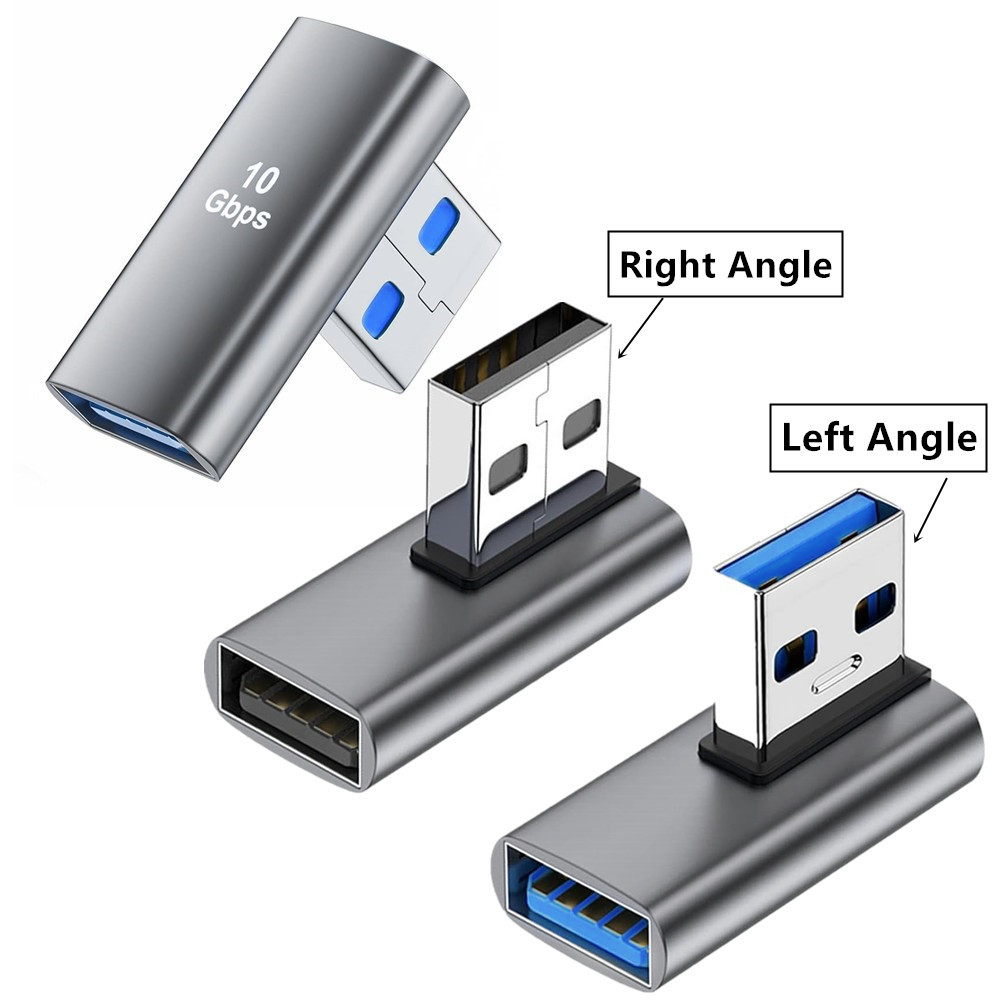 USB 3.0 90 Degree Adapter, 10Gbps USB A Extension Extender, USB 3.0 Type A to Type A Male to Female Adapter, 90 Degree USB 3.0 Adapter for Camera, USB hub, Mouse, Printer