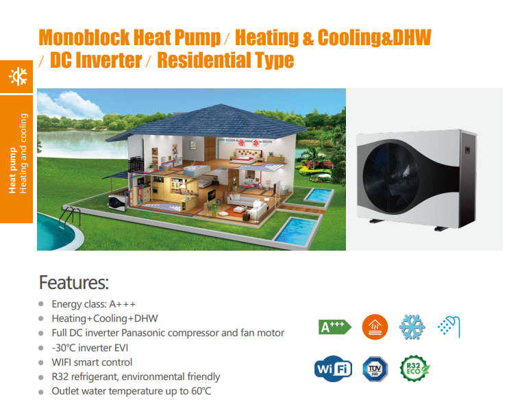 CHD-TC1 DC inverter air source water heater from 9.1kw to 22.1kw