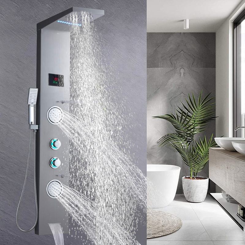 Electric bathroom LED Shower column With Hand Shower Temperature Screen LJ12Sc