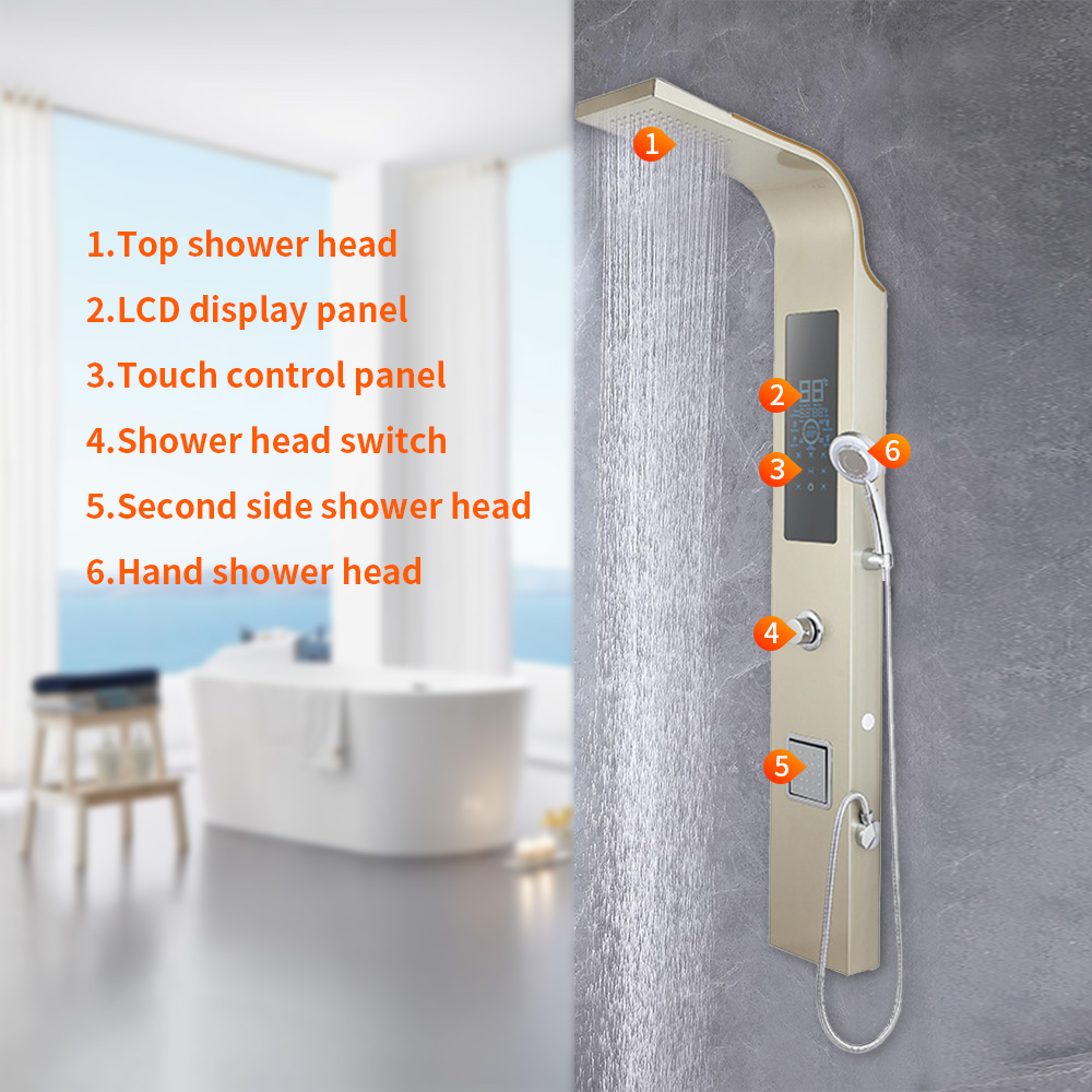 Electric bathroom LED Shower Panel With Hand Shower Temperature Screen LJ12Se