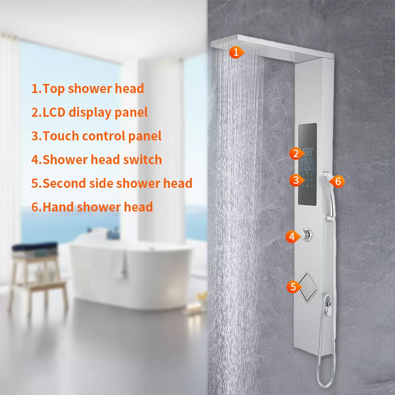 Electric bathroom LED Shower column With Hand Shower Temperature Screen LJ12Sc