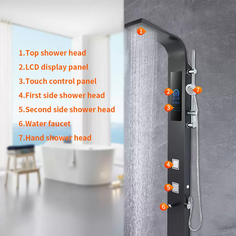 Electric bathroom LED Shower Panel With Hand Shower Temperature Screen LJ12Sb