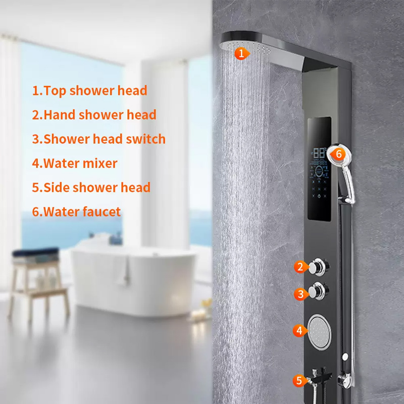 Electric bathroom LED Shower Panel With Hand Shower Temperature Screen LJ12Sa