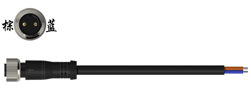 M12 copper head round wire, 2-core