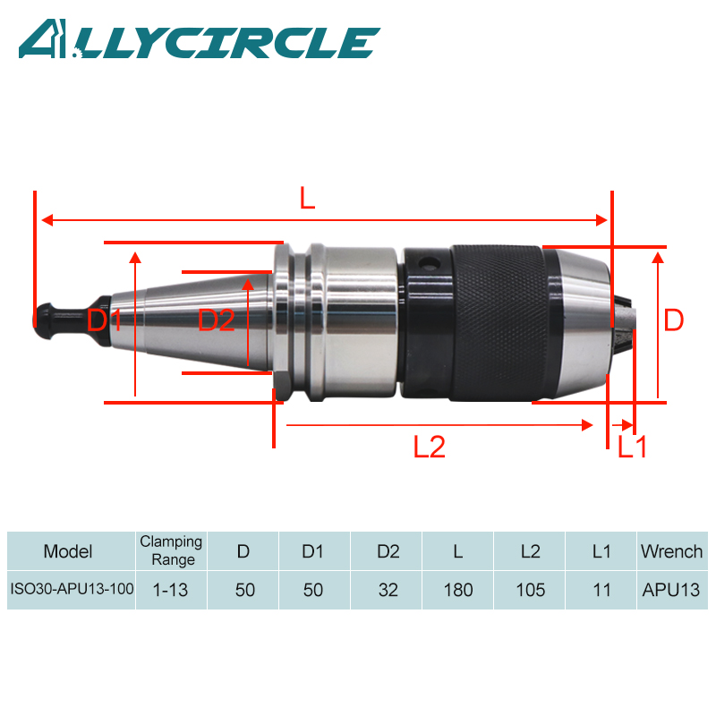 ISO30 APU13 Tool Holder 100mm Length