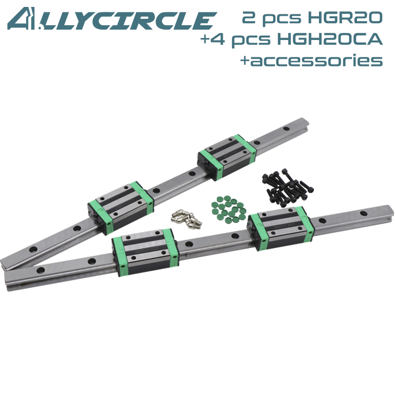 2 pcs HGH20 linear Guideway/rails+4 pcs HGH20CA Block/carriage