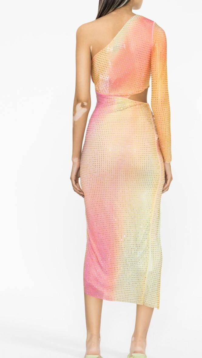 Rhinestone embellished one-shoulder dress