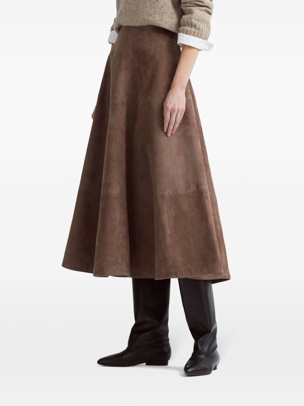 Suede Leather Mid-length Skirt