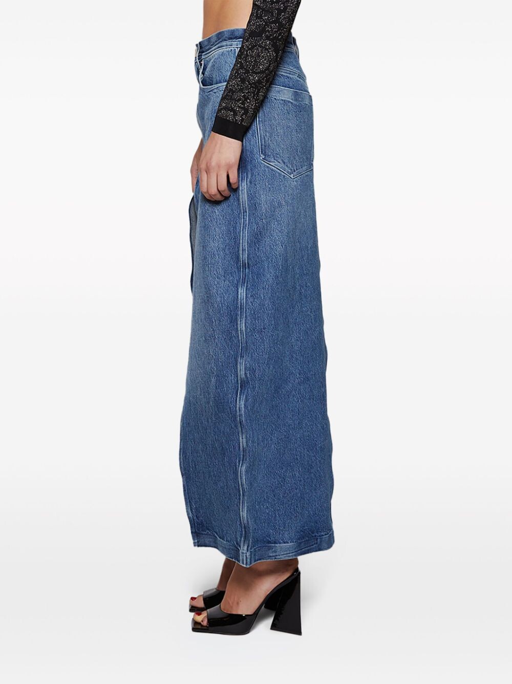 Front Slit Denim Maxi Skirt