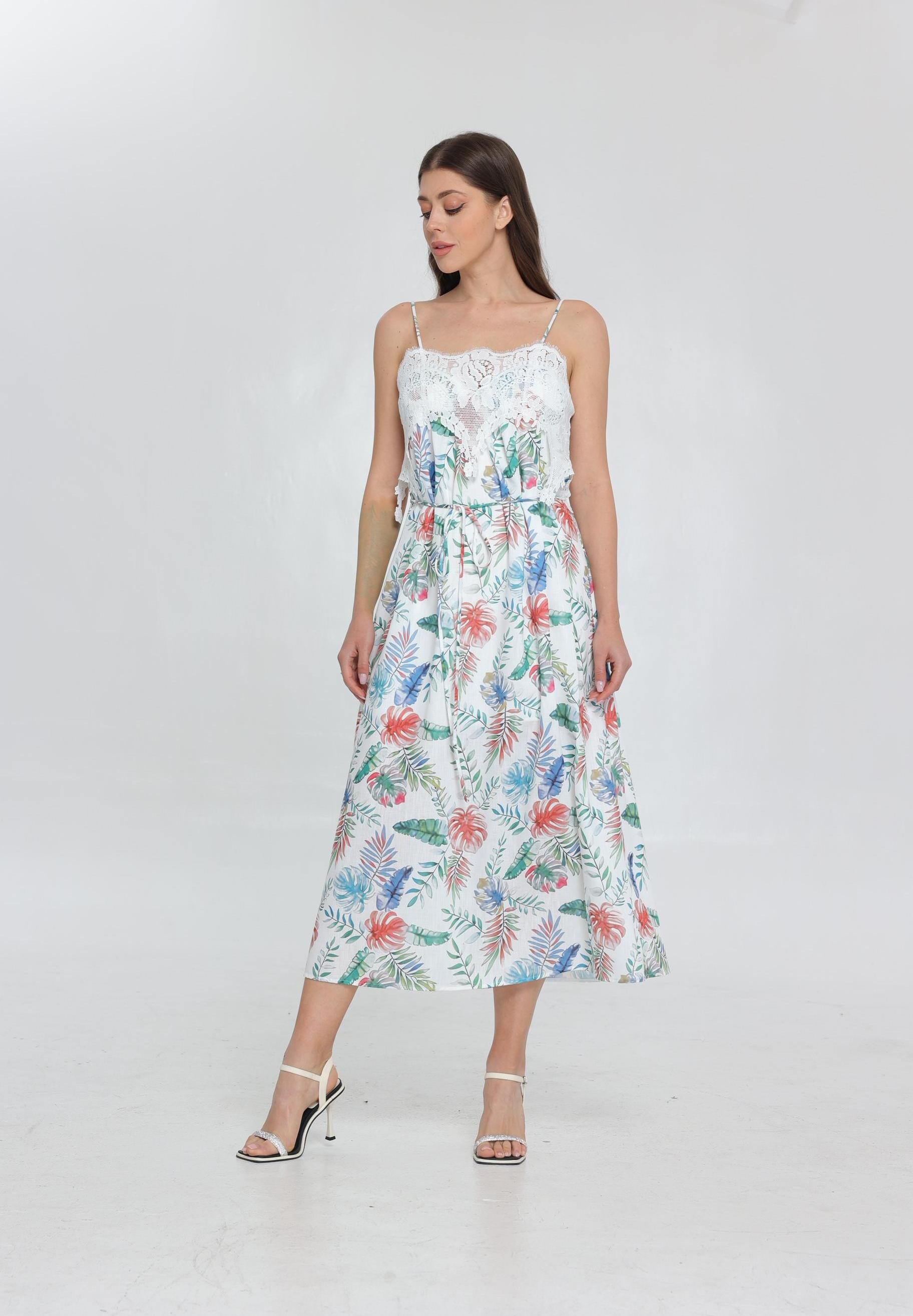 SS25 Women's New Leaf Print Halter Maxi Dress