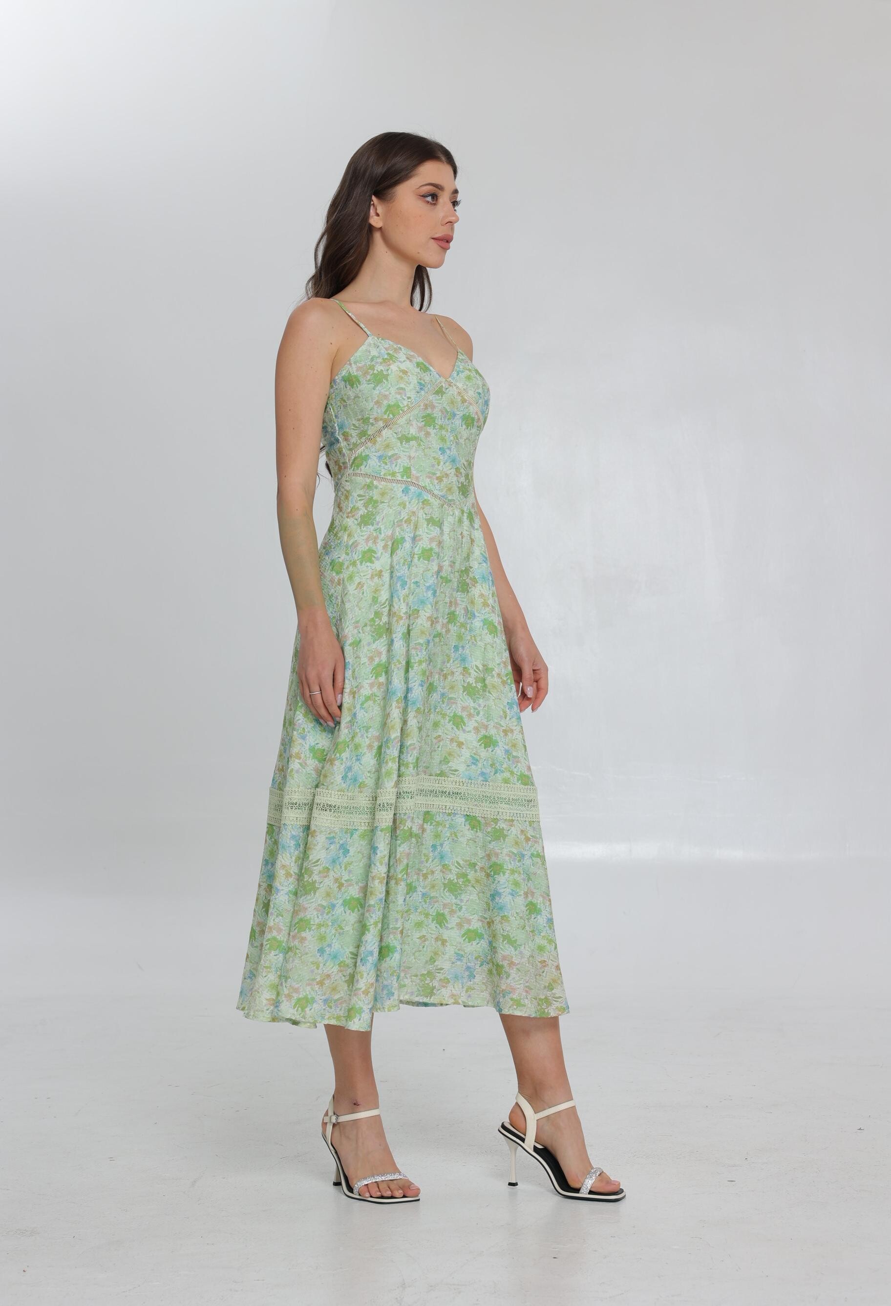 SS25 New Green Print Halter Maxi Dress