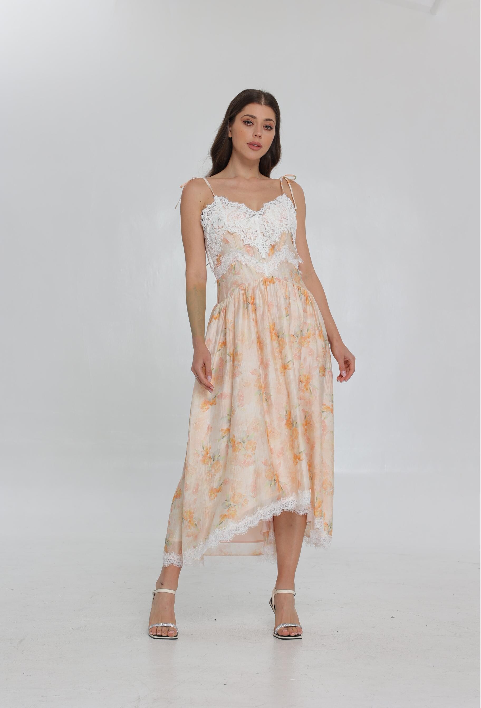 SS25 Women's New Orange Print Halter Maxi Dress