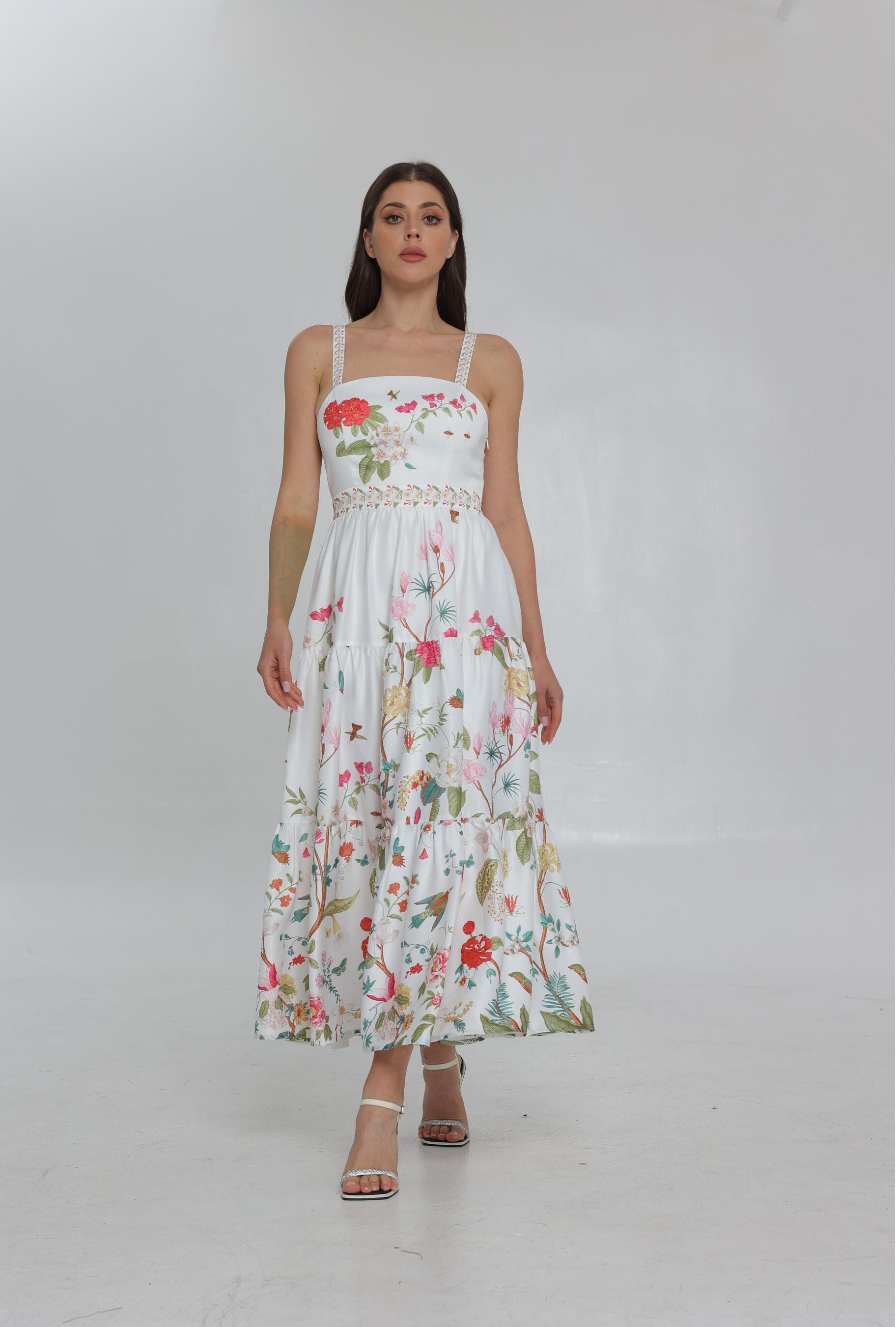 SS25 Women's New Printed Strap Maxi Dress