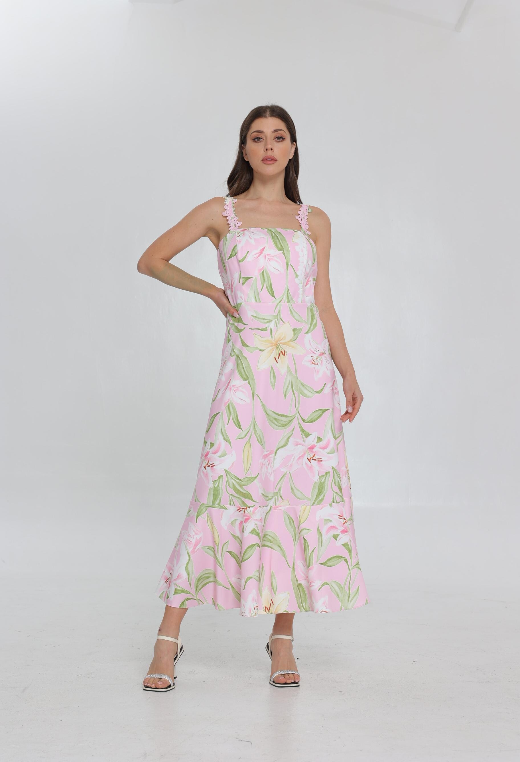 SS25 Women's New Printed Strap Maxi Dress