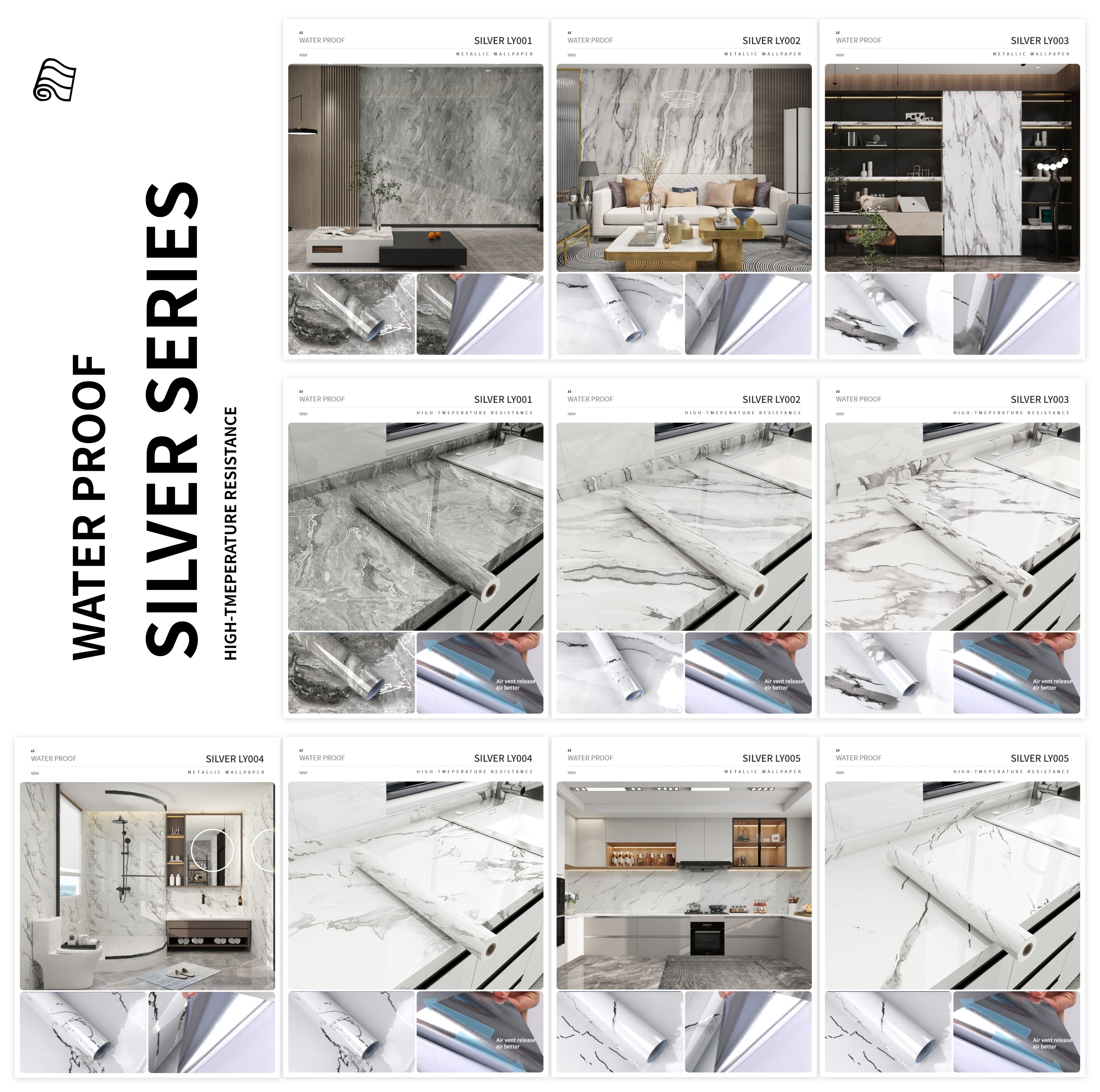 SILVER MARBLE WALLPAPER-LY005