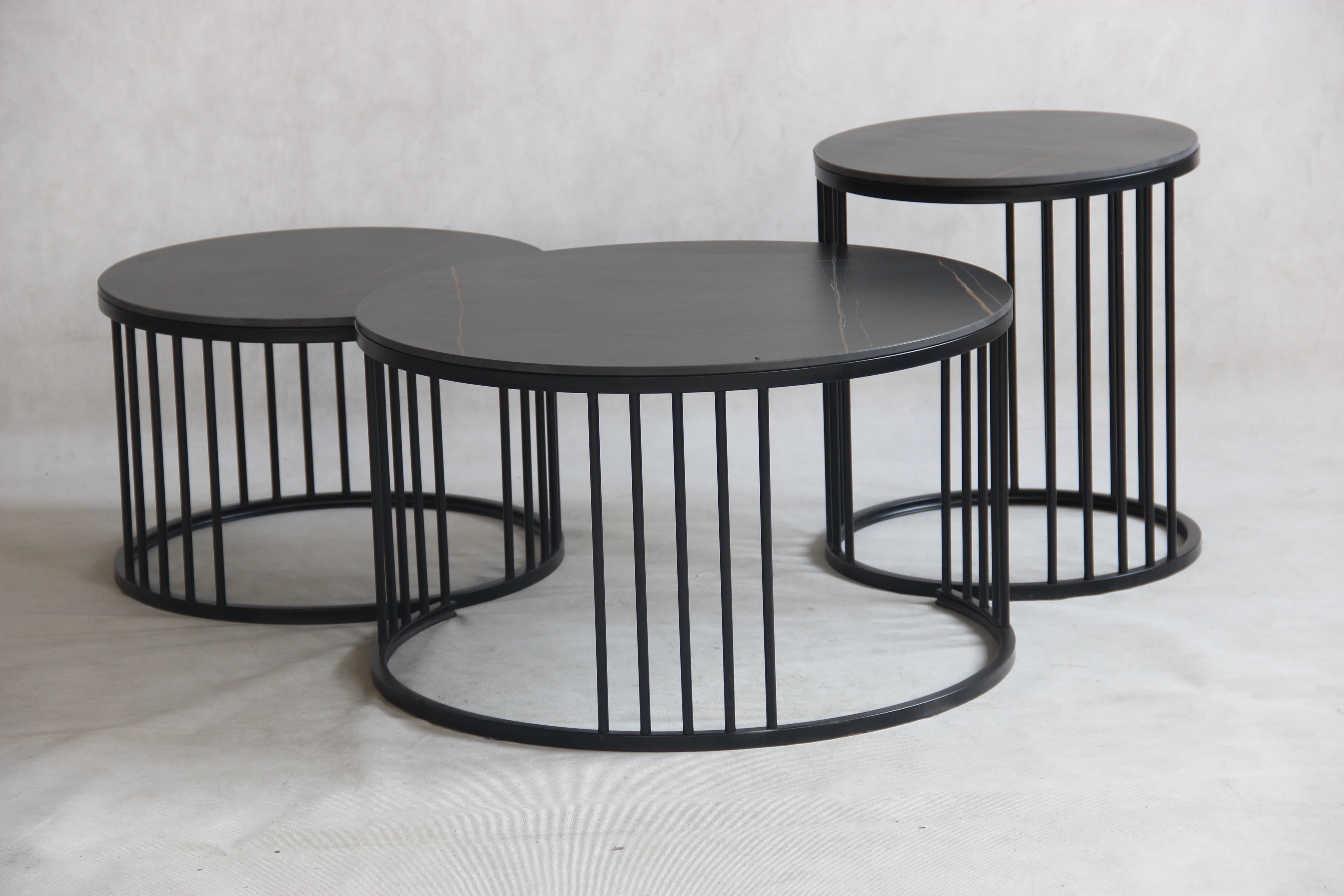 22B04 Three Small Round Sintered Stone Coffee Table