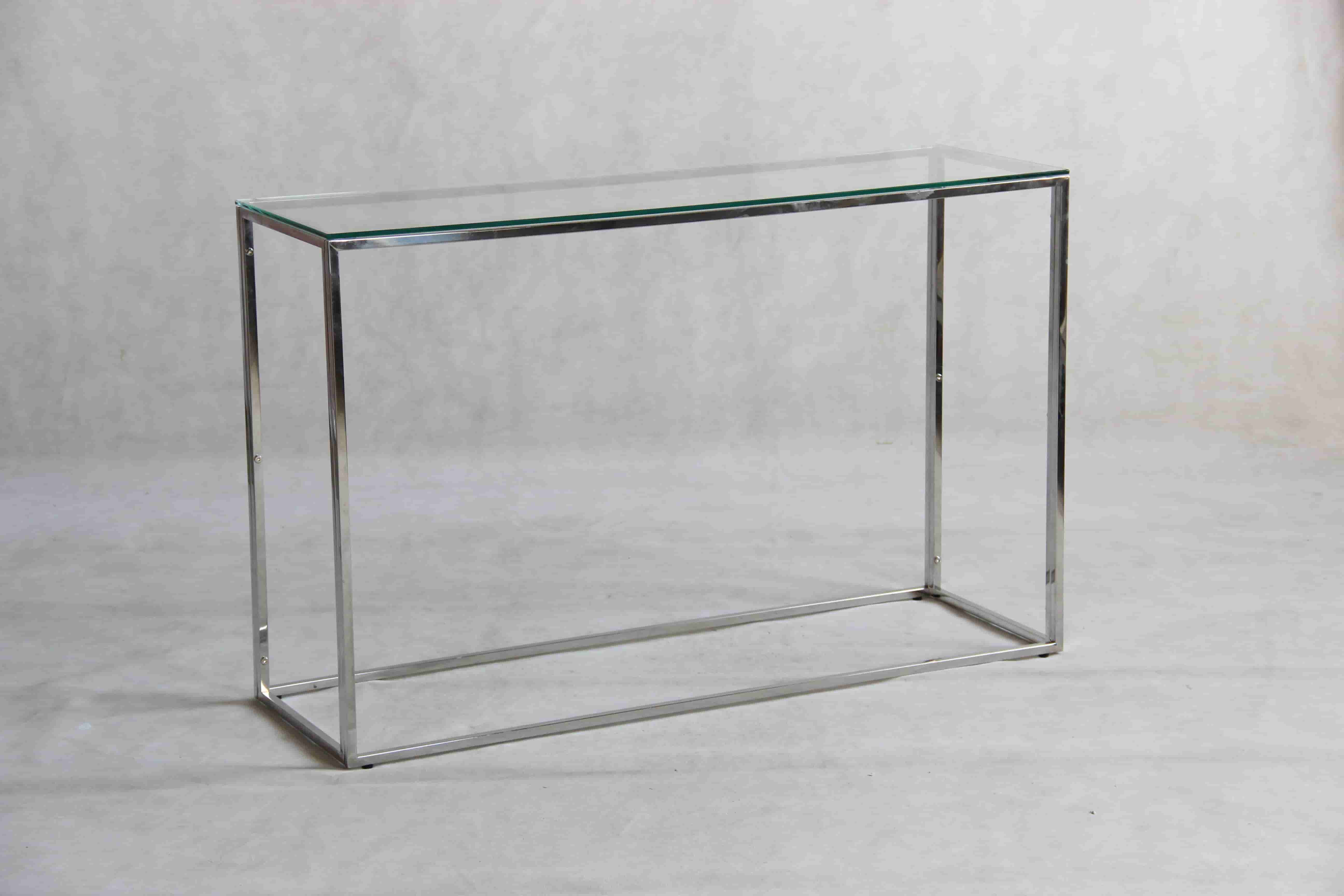 22C22 Table clear glass 8mm sliver stainless steel legs