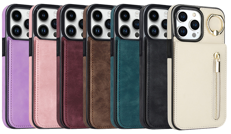 PU Leather Wallet Phone Case with Genuine Leather Bracelet
