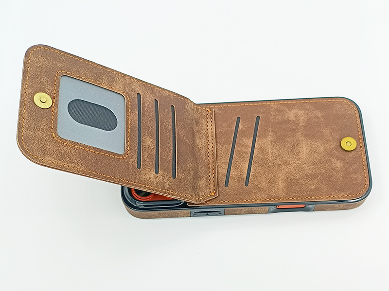 PU Leather Wallet Phone Case with Genuine Leather Bracelet