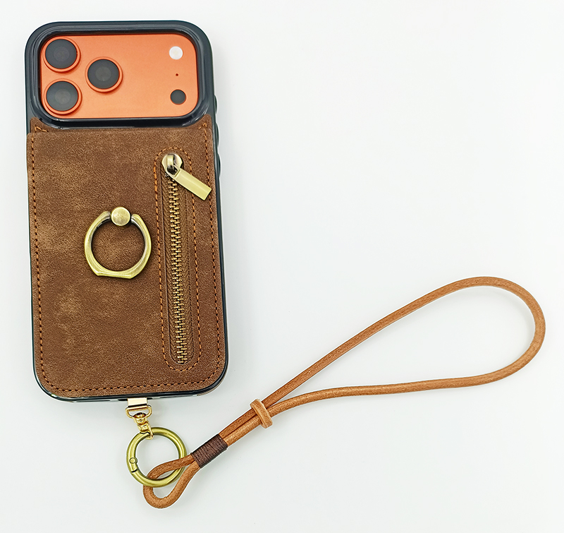PU Leather Wallet Phone Case with Genuine Leather Bracelet