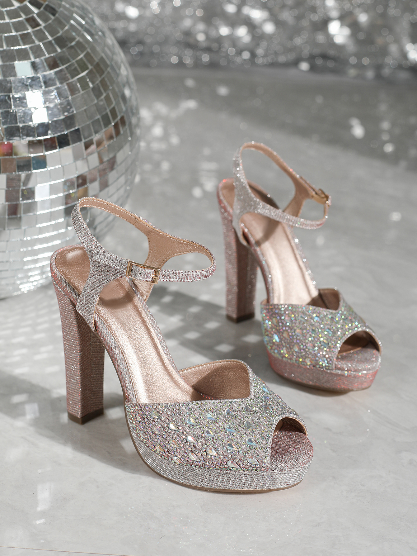 high heel with diamond with platform comfortable shoes