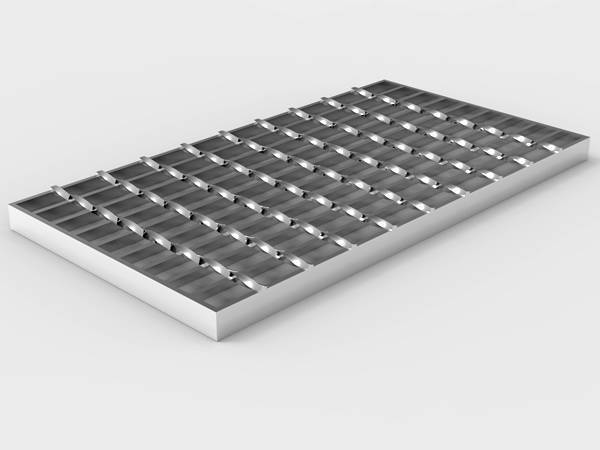 A piece of stainless steel welded steel grating on gray background..jpg