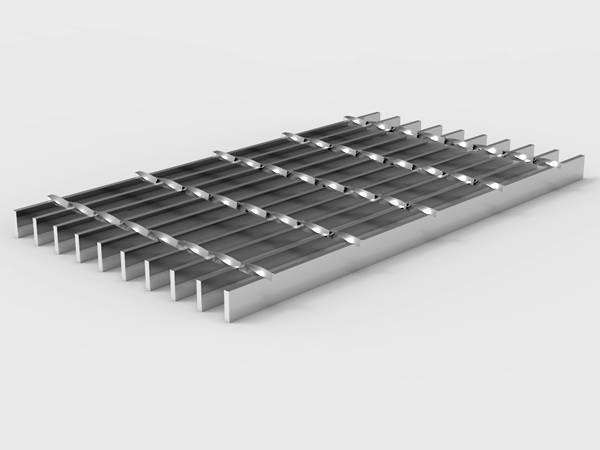 A piece of standard or light duty stainless steel grating on gray background..jpg