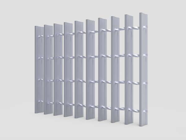 The picture shows vertical view of the swaged I bar aluminum grating..jpg