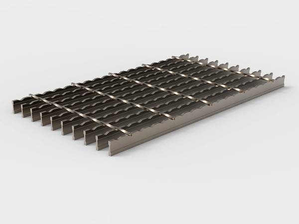 A piece of I bar steel grating with serrated surface on white background..jpg