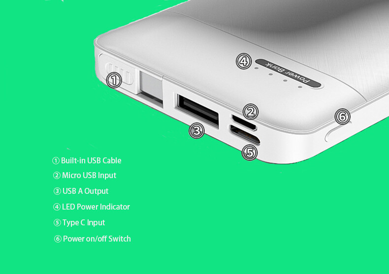 TPP01   5000mAh Mini Card Power Bank with Built-in USB Cable