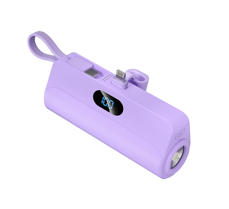 TPP02   5000mAh Mini Power Bank with Built-in Charging Plug and LED Flashlight