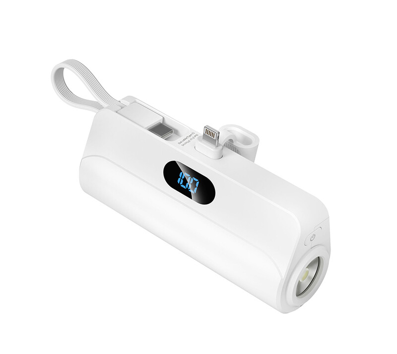 TPP02   5000mAh Mini Power Bank with Built-in Charging Plug and LED Flashlight