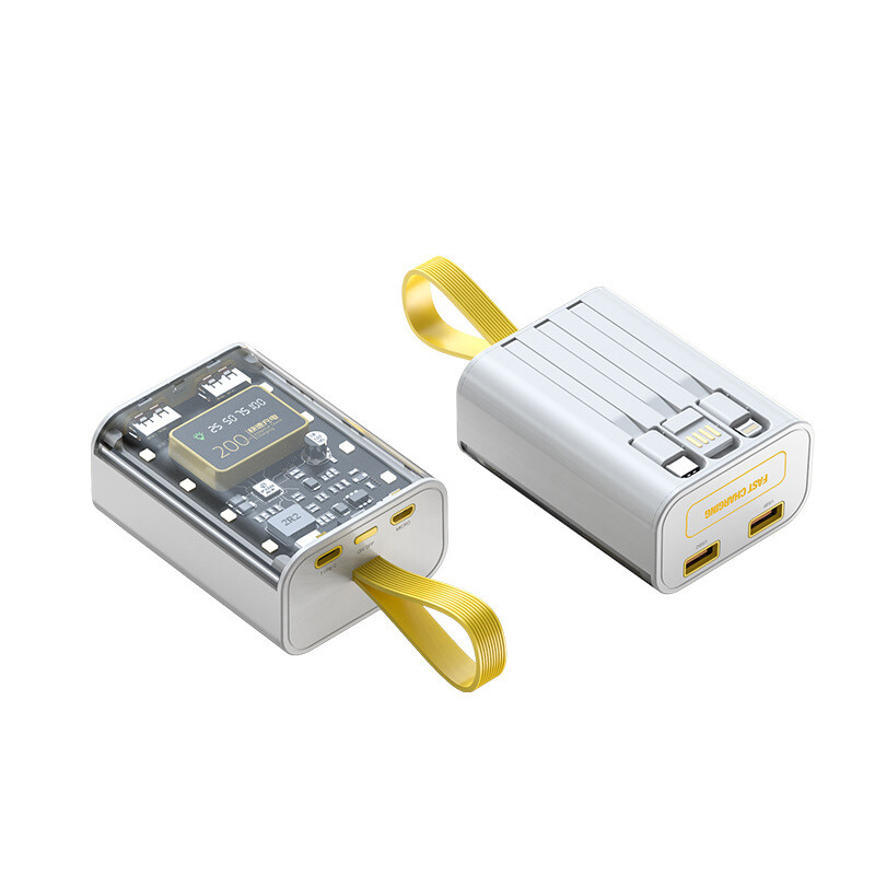 TPP24   10000mAh Transparent Shell Power Bank with 3 Built-in USB Cables