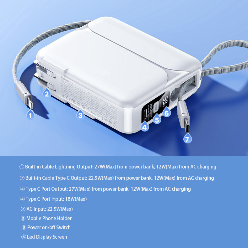 TPP26   20000mAh PD27W Fast Charing Power Bank with AC Plug