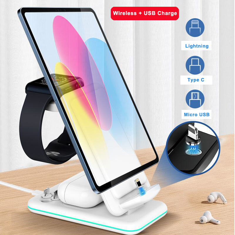 TPC11   3 in 1 Foldable Wireless & USB Charger for Mobile Phone, Smart Watch and Earphone