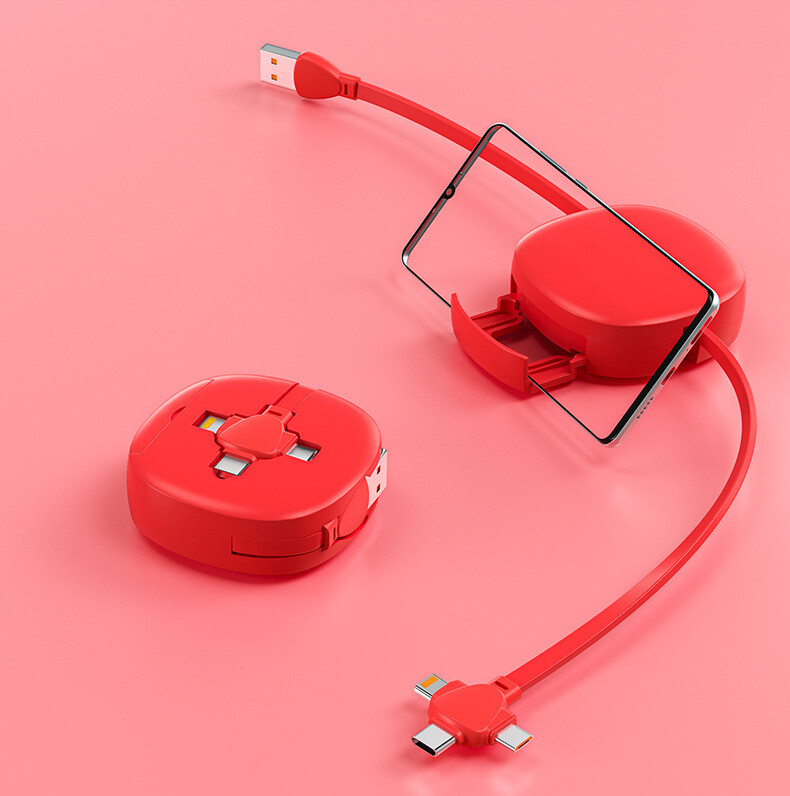 TPU24   100W Retractable 3 in 1 USB Cable with Mobile Phone Holder