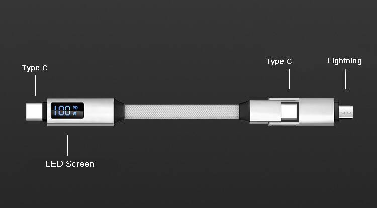 TPU26   100W & 20W Magnetic and Foldable 2 in 1 OTG USB Cable with LED Screen