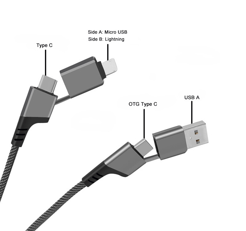TPU32   PD60W & 20W 6 in 1 Braided OTG USB Cable