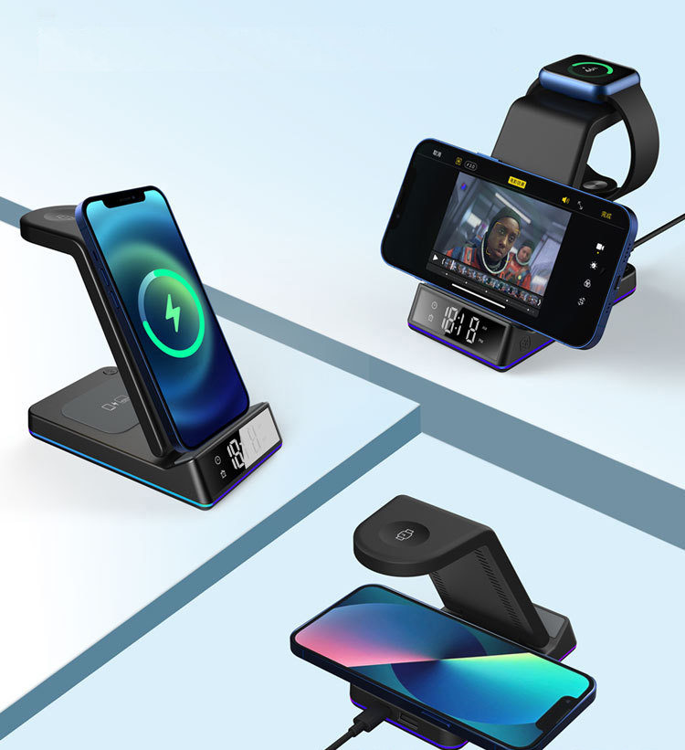 TPC15   5 in 1 Wireless Charger with Time, Alarm Clock & Night Light