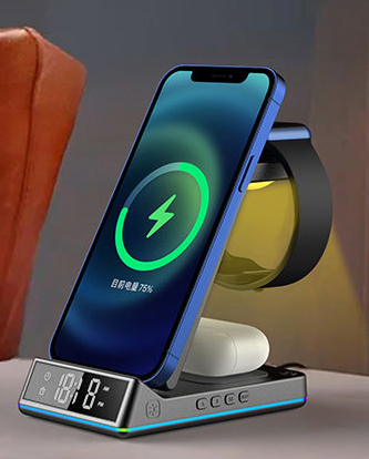 TPC15   5 in 1 Wireless Charger with Time, Alarm Clock & Night Light