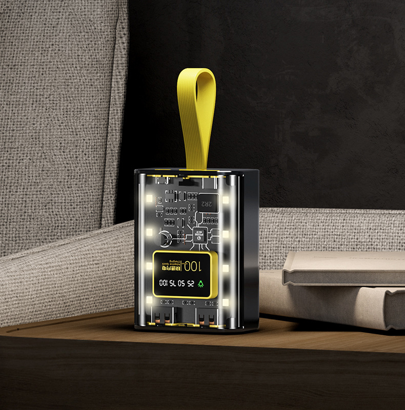 TPP07  5000mAh Transparent Shell Power Bank with 3 Built-in USB Cables