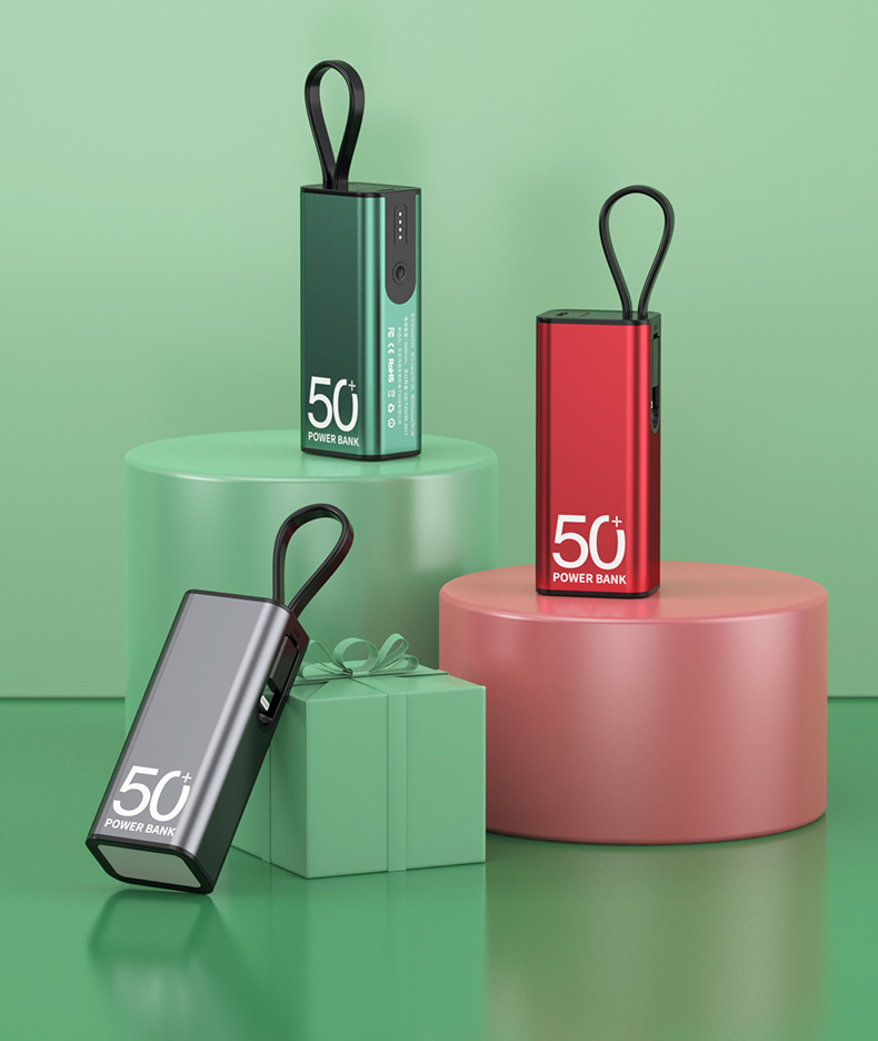 TPP08   5000mAh Mini Power Bank with Built-in USB Cable and Flashlight