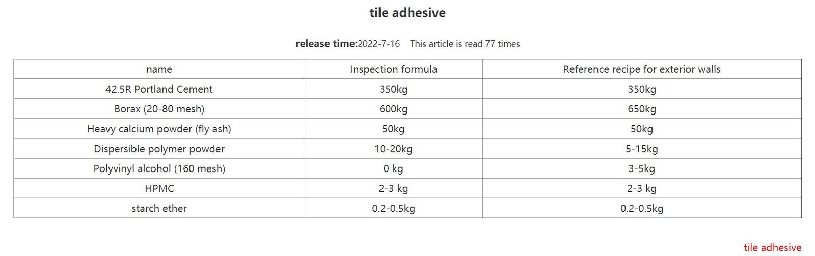 Tile adhesive