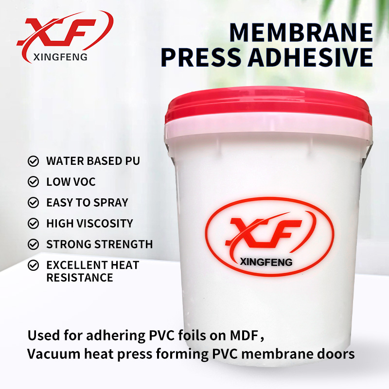 Vacuum membrane press adhesive for vacuum membrane press forming doors