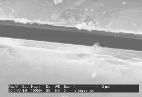 Fig 6: The Cross-Section of the Central Tube Part. The Yttria Layer Thickness is ~0.75µm